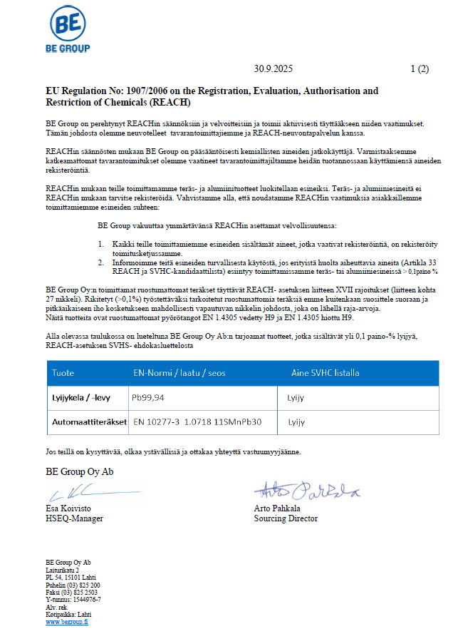 EU Regulation No: 1907/2006 on the Registration, Evaluation, Authorisation and Restriction of Chemicals (REACH)