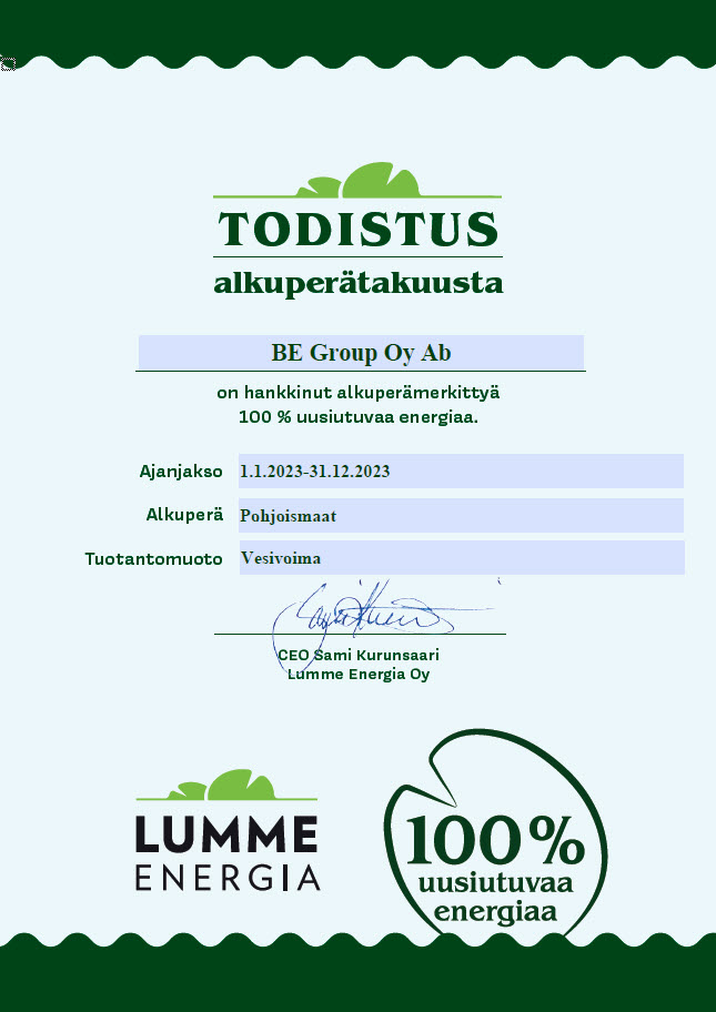 Uusiutuva Energia -todistus