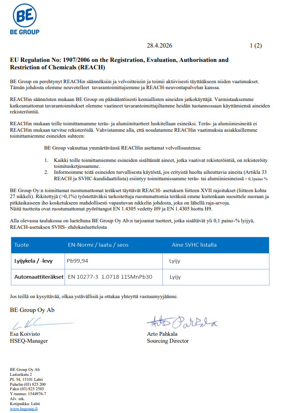 EU Regulation No: 1907/2006 on the Registration, Evaluation, Authorisation and Restriction of Chemicals (REACH)