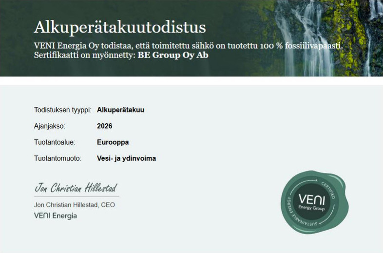 Uusiutuva Energia -todistus